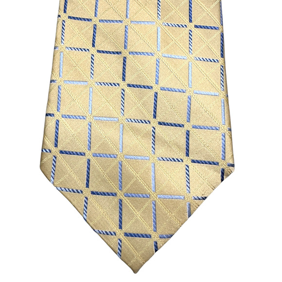 Paul Dione 100% Silk Dress Tie Gold Bold Check Window Pane Pattern 59" 4" - Picture 5 of 10